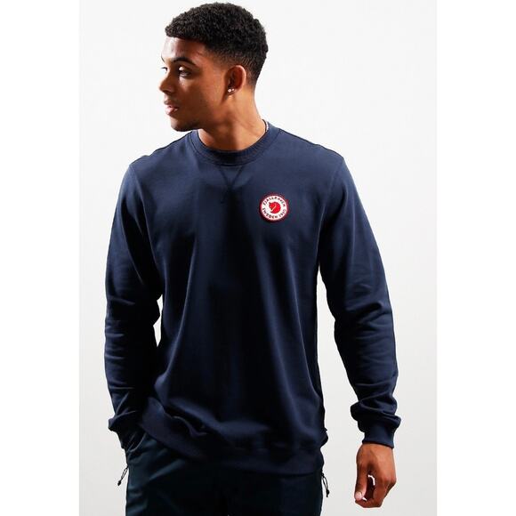 New Fjallraven Men’s 1960 Logo Badge Sweater Medium Dark Navy Blue Long Sleeve